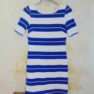 Banana Republic Blue and White Striped Dress Bodycon Scoop Back Size 00 Petite